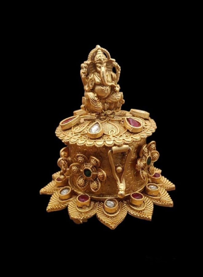 SOLINO Brass Sindoor Box Gold Plated Sidoor Box Krishna Kempu Gold sindoor box/Wedding Gift/Pooja Accessory/Kumkum box (Sidoor Box Krishna Kempu) - Image 1